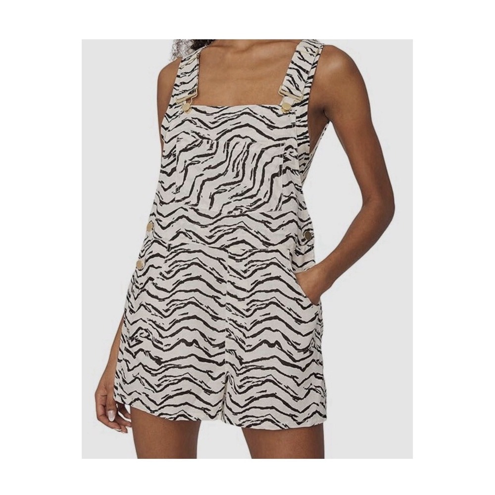 We Wore What Romper Sz Minimum Linen Blend Short Overalls Animal Print #HHH4-1